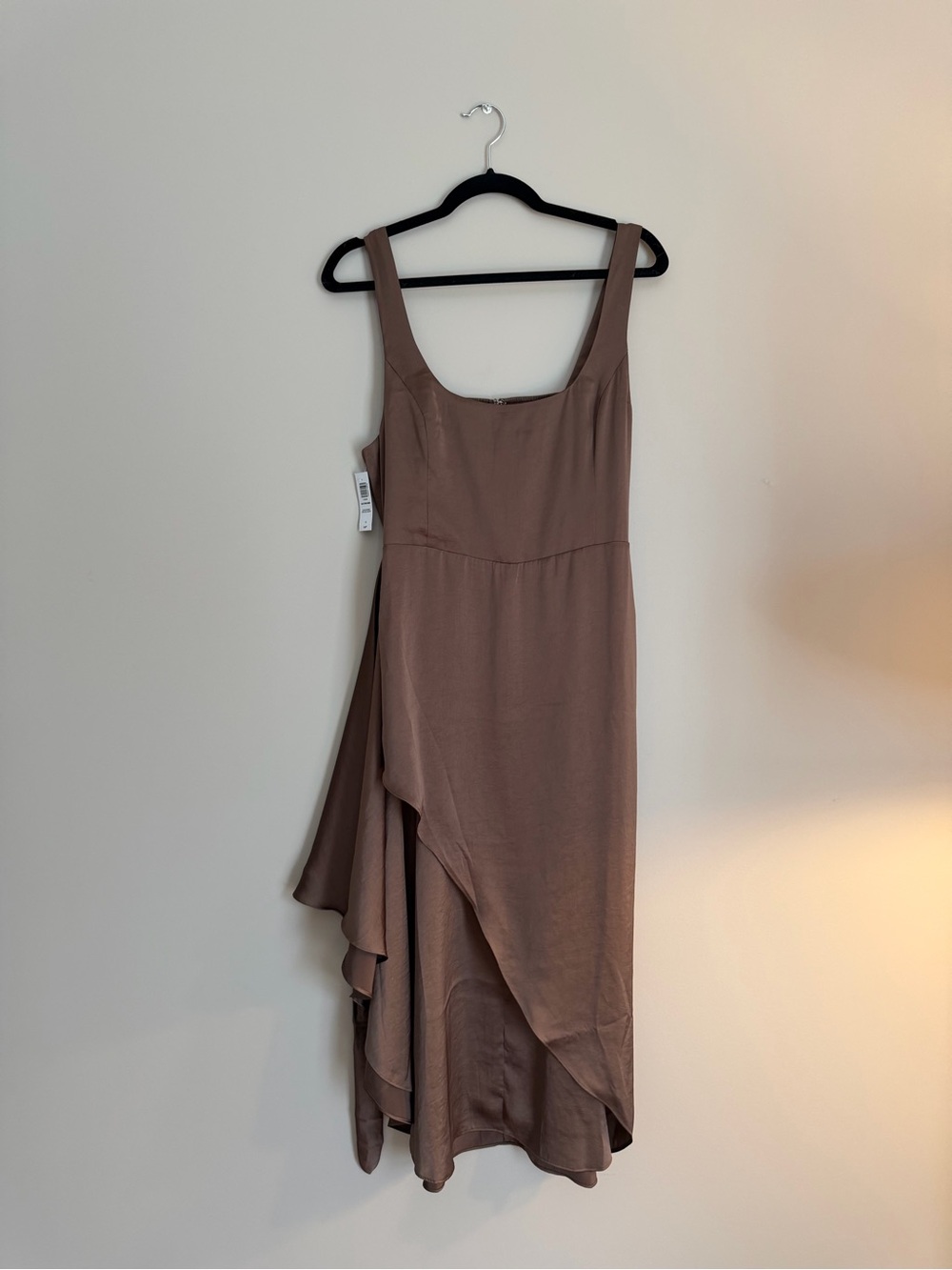 Aritzia Taupe High-Low Ruffle Midi Dress
